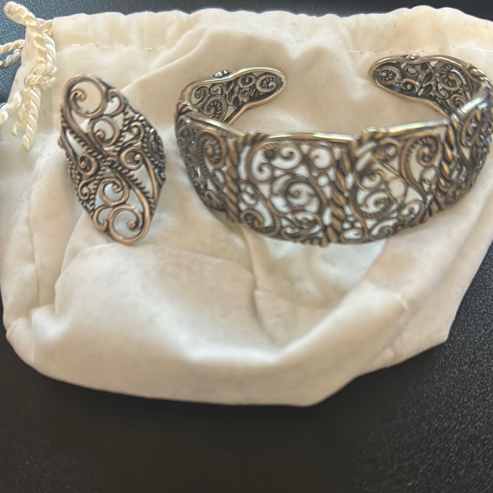 American West Silver Filigree Bracelet and ring - SOLD AS A SET